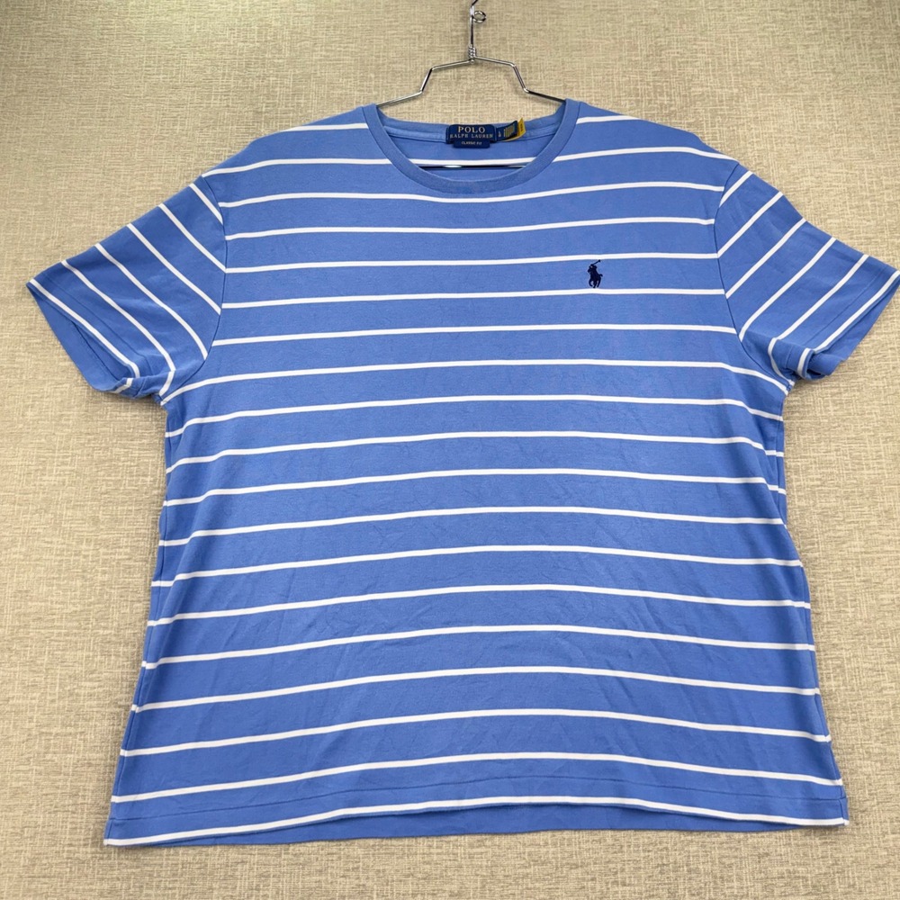 Polo Ralph Lauren Mens Classic Fit Striped T-Shirt Blue White Large L Pony Logo
